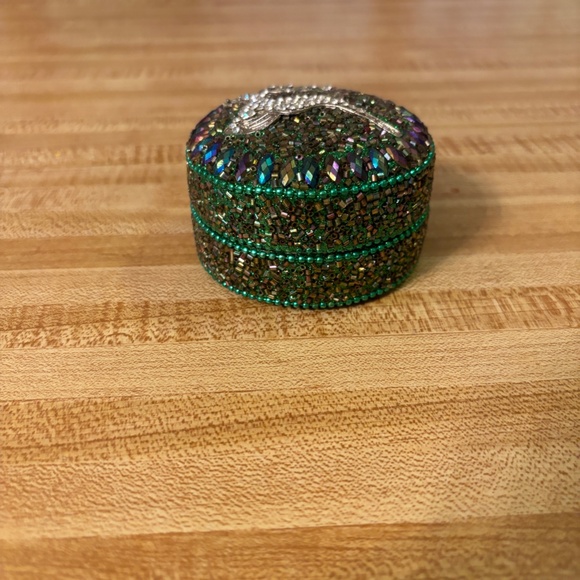 Green and Jewel Toned Beaded and Clear Rhinestone Reindeer Gift Box Small - Picture 2 of 9